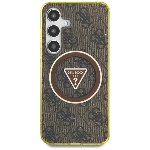 Etui Guess 4G Glitter Triangle Buttons MagSafe do Samsung Galaxy S25 brązowy Etui Guess 4G Glitter Triangle Buttons MagSafe do Samsung Galaxy S25 brązowy