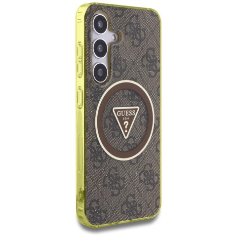Etui Guess 4G Glitter Triangle Buttons MagSafe do Samsung Galaxy S25 brązowy Etui Guess 4G Glitter Triangle Buttons MagSafe do Samsung Galaxy S25 brązowy