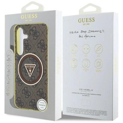 Etui Guess 4G Glitter Triangle Buttons MagSafe do Samsung Galaxy S25 brązowy Etui Guess 4G Glitter Triangle Buttons MagSafe do Samsung Galaxy S25 brązowy