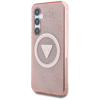 Etui Guess 4G Glitter Triangle Buttons MagSafe do Samsung Galaxy S25 różowy