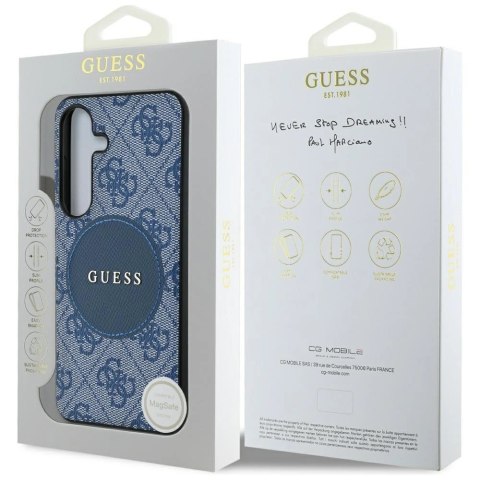 Etui Guess 4G Round Patch Classic Logo MagSafe do Samsung Galaxy S25 Plus niebieski
