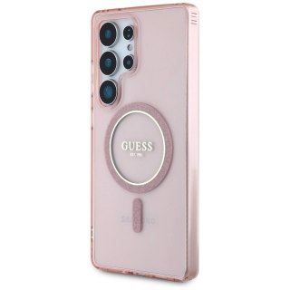 Etui Guess Glitter Circle Classic Logo MagSafe do Samsung Galaxy S25 Ultra różowy