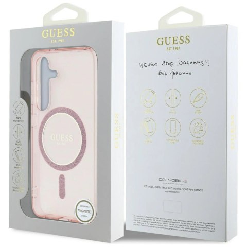 Etui Guess Glitter Circle Classic Logo MagSafe do Samsung Galaxy S25 różowy Etui Guess Glitter Circle Classic Logo MagSafe do Samsung Galaxy S25 różowy