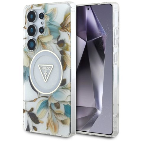 Etui Guess Glitter Flowers Triangle Buttons MagSafe do Samsung Galaxy S25 Ultra biały Etui Guess Glitter Flowers Triangle Buttons MagSafe do Samsung Galaxy S25 Ultra biały