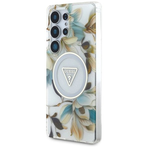 Etui Guess Glitter Flowers Triangle Buttons MagSafe do Samsung Galaxy S25 Ultra biały Etui Guess Glitter Flowers Triangle Buttons MagSafe do Samsung Galaxy S25 Ultra biały