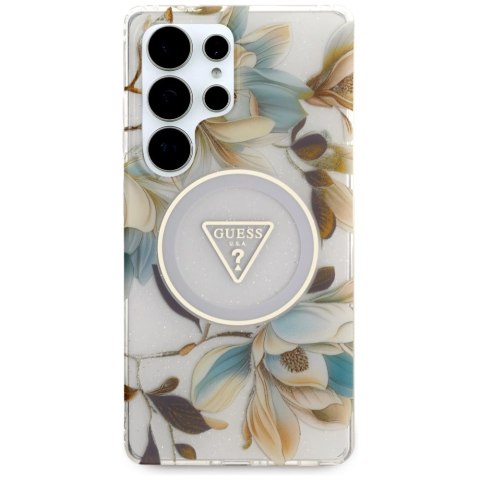 Etui Guess Glitter Flowers Triangle Buttons MagSafe do Samsung Galaxy S25 Ultra biały Etui Guess Glitter Flowers Triangle Buttons MagSafe do Samsung Galaxy S25 Ultra biały