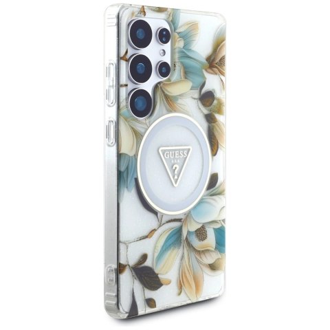 Etui Guess Glitter Flowers Triangle Buttons MagSafe do Samsung Galaxy S25 Ultra biały Etui Guess Glitter Flowers Triangle Buttons MagSafe do Samsung Galaxy S25 Ultra biały