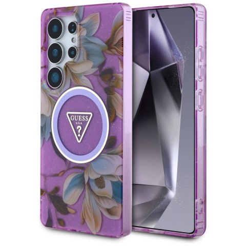 Etui Guess Glitter Flowers Triangle Buttons MagSafe do Samsung Galaxy S25 Ultra fioletowy Etui Guess Glitter Flowers Triangle Buttons MagSafe do Samsung Galaxy S25 Ultra fioletowy