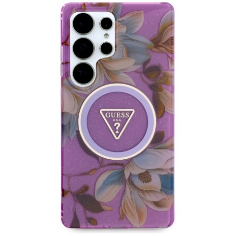 Etui Guess Glitter Flowers Triangle Buttons MagSafe do Samsung Galaxy S25 Ultra fioletowy Etui Guess Glitter Flowers Triangle Buttons MagSafe do Samsung Galaxy S25 Ultra fioletowy
