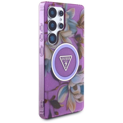 Etui Guess Glitter Flowers Triangle Buttons MagSafe do Samsung Galaxy S25 Ultra fioletowy Etui Guess Glitter Flowers Triangle Buttons MagSafe do Samsung Galaxy S25 Ultra fioletowy