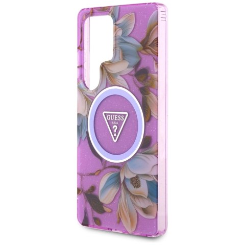 Etui Guess Glitter Flowers Triangle Buttons MagSafe do Samsung Galaxy S25 Ultra fioletowy Etui Guess Glitter Flowers Triangle Buttons MagSafe do Samsung Galaxy S25 Ultra fioletowy