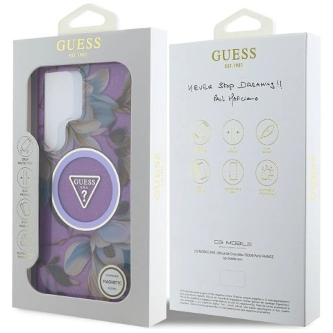 Etui Guess Glitter Flowers Triangle Buttons MagSafe do Samsung Galaxy S25 Ultra fioletowy Etui Guess Glitter Flowers Triangle Buttons MagSafe do Samsung Galaxy S25 Ultra fioletowy