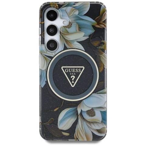 Etui Guess Glitter Flowers Triangle Buttons MagSafe do Samsung Galaxy S25 czarny Etui Guess Glitter Flowers Triangle Buttons MagSafe do Samsung Galaxy S25 czarny