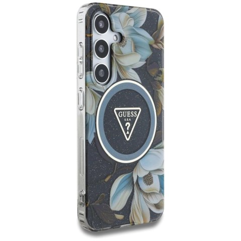 Etui Guess Glitter Flowers Triangle Buttons MagSafe do Samsung Galaxy S25 czarny Etui Guess Glitter Flowers Triangle Buttons MagSafe do Samsung Galaxy S25 czarny