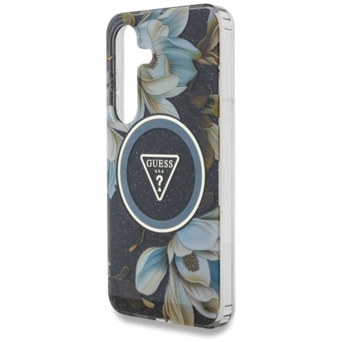 Etui Guess Glitter Flowers Triangle Buttons MagSafe do Samsung Galaxy S25 czarny Etui Guess Glitter Flowers Triangle Buttons MagSafe do Samsung Galaxy S25 czarny