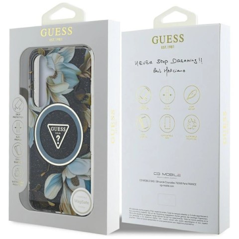 Etui Guess Glitter Flowers Triangle Buttons MagSafe do Samsung Galaxy S25 czarny Etui Guess Glitter Flowers Triangle Buttons MagSafe do Samsung Galaxy S25 czarny