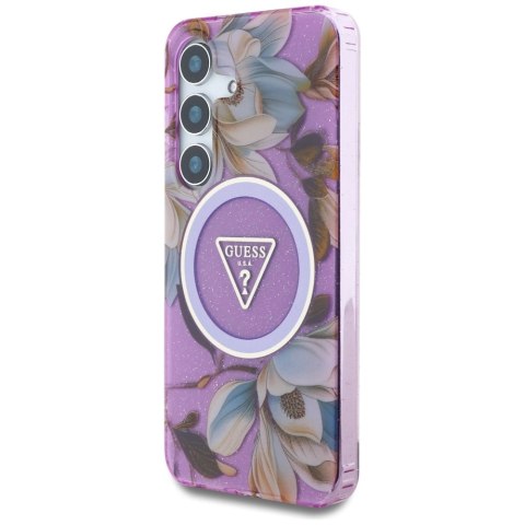 Etui Guess Glitter Flowers Triangle Buttons MagSafe do Samsung Galaxy S25 fioletowy Etui Guess Glitter Flowers Triangle Buttons MagSafe do Samsung Galaxy S25 fioletowy
