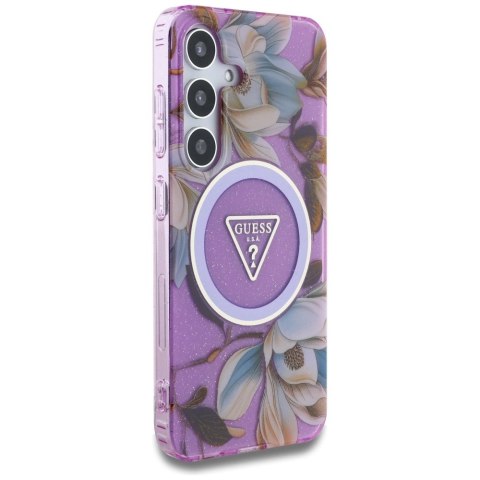 Etui Guess Glitter Flowers Triangle Buttons MagSafe do Samsung Galaxy S25 fioletowy Etui Guess Glitter Flowers Triangle Buttons MagSafe do Samsung Galaxy S25 fioletowy