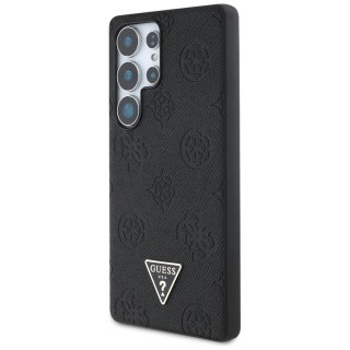 Etui Guess Grained Hot Stamp Peony Pattern Triangle Logo MagSafe do Samsung Galaxy S25 Ultra czarny