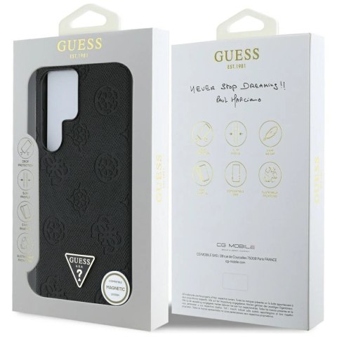 Etui Guess Grained Hot Stamp Peony Pattern Triangle Logo MagSafe do Samsung Galaxy S25 Ultra czarny Etui Guess Grained Hot Stamp Peony Pattern Triangle Logo MagSafe do Samsung Galaxy S25 Ultra czarny