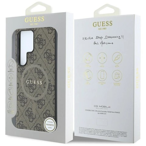 Etui Guess Leather 4G Colored Ring Classic Logo MagSafe Samsung Galaxy S25 Ultra brązowy