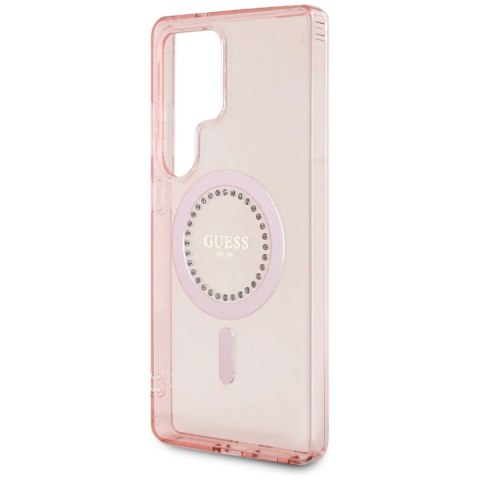 Etui Guess Rhinestones Printed Classic Logo MagSafe Samsung Galaxy S25 Ultra różowy