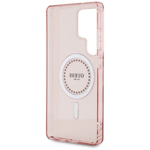 Etui Guess Rhinestones Printed Classic Logo MagSafe Samsung Galaxy S25 Ultra różowy