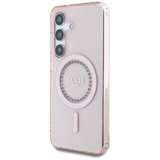 Etui Guess Rhinestones Printed Classic Logo MagSafe Samsung Galaxy S25 różowy