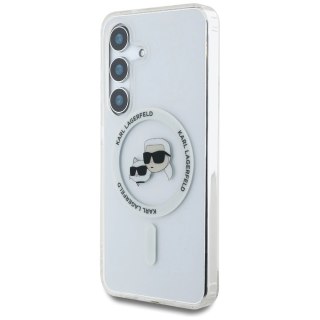 Etui Karl Lagerfeld Button Karl & Choupette Heads Printed Logo MagSafe Samsung Galaxy S25 Plus biały