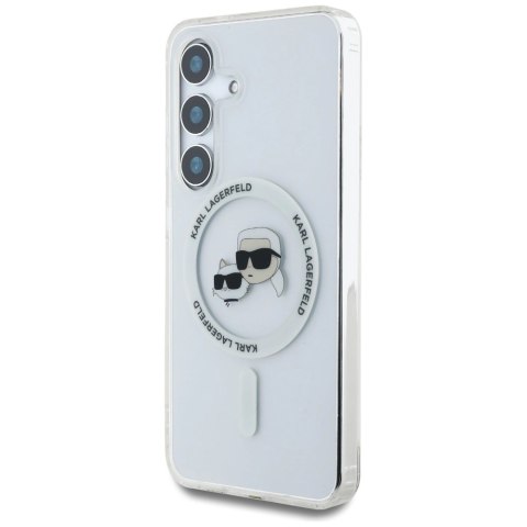 Etui Karl Lagerfeld Button Karl & Choupette Heads Printed Logo MagSafe Samsung Galaxy S25 Plus biały