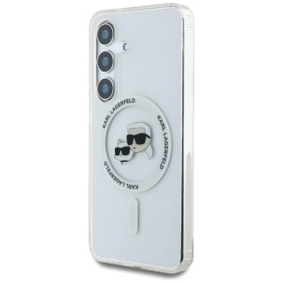 Etui Karl Lagerfeld Button Karl & Choupette Heads Printed Logo MagSafe Samsung Galaxy S25 biały