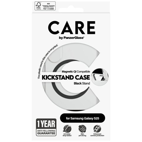 Etui CARE by PanzerGlass Feature Black Kickstand & QI do Samsung Galaxy S25 - przezroczysty Etui CARE by PanzerGlass Feature Black Kickstand & QI do Samsung Galaxy S25 - przezroczysty