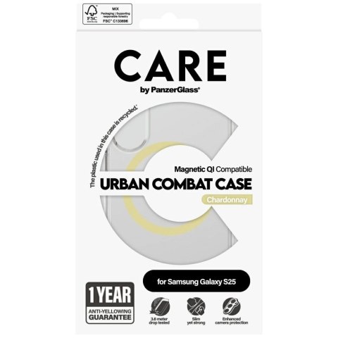 Etui CARE by PanzerGlass Flagship Urban Combat Chardonnay QI do Samsung Galaxy S25 - przezroczysty