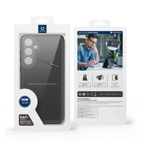 Etui Dux Ducis Rafi II na Samsung Galaxy S25 z podstawką i portfelem - czarne Etui Dux Ducis Rafi II na Samsung Galaxy S25 z podstawką i portfelem - czarne