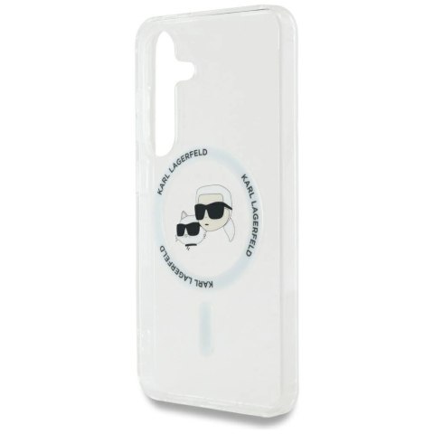 Etui Karl Lagerfeld Button Karl & Choupette Heads Printed Logo MagSafe Samsung Galaxy S25 Plus biały