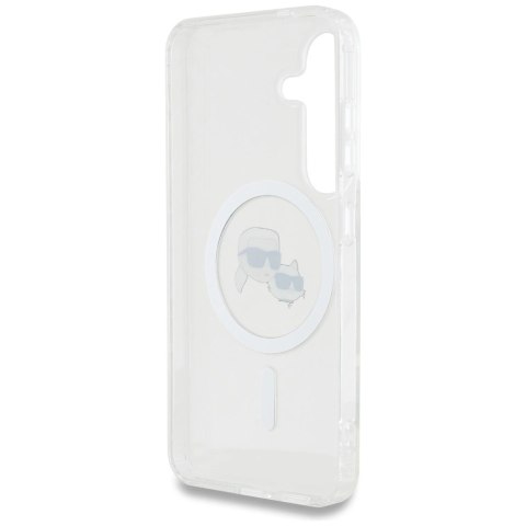 Etui Karl Lagerfeld Button Karl & Choupette Heads Printed Logo MagSafe Samsung Galaxy S25 Plus biały