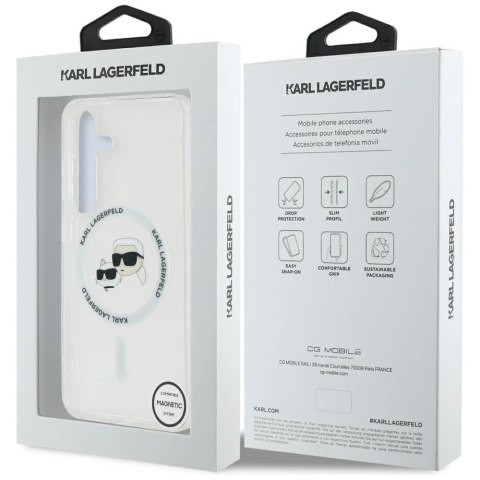 Etui Karl Lagerfeld Button Karl & Choupette Heads Printed Logo MagSafe Samsung Galaxy S25 Plus biały