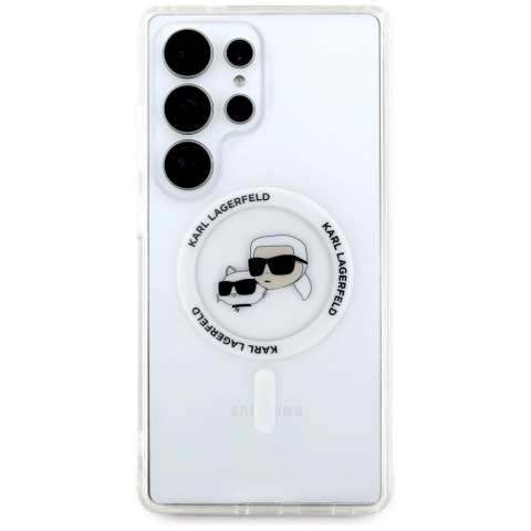 Etui Karl Lagerfeld Button Karl & Choupette Heads Printed Logo MagSafe Samsung Galaxy S25 Ultra biały