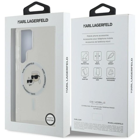 Etui Karl Lagerfeld Button Karl & Choupette Heads Printed Logo MagSafe Samsung Galaxy S25 Ultra biały
