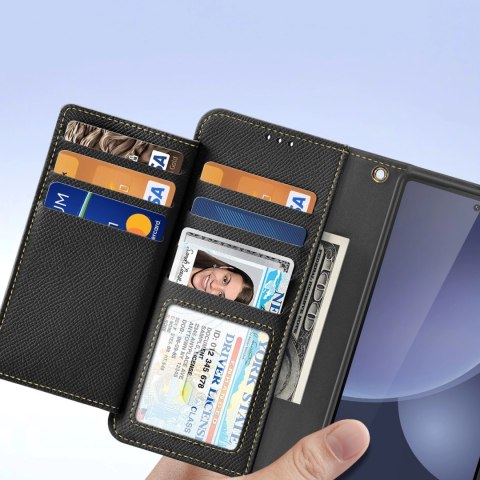 Etui skórzane Dux Ducis Lawa na Samsung Galaxy S25 Ultra z odłączanym portfelem magnetycznym - czarne