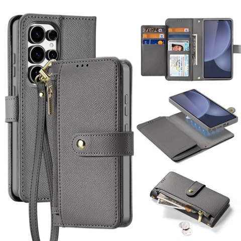 Etui skórzane Dux Ducis Lawa na Samsung Galaxy S25 Ultra z odłączanym portfelem magnetycznym - szare Etui skórzane Dux Ducis Lawa na Samsung Galaxy S25 Ultra z odłączanym portfelem magnetycznym - szare