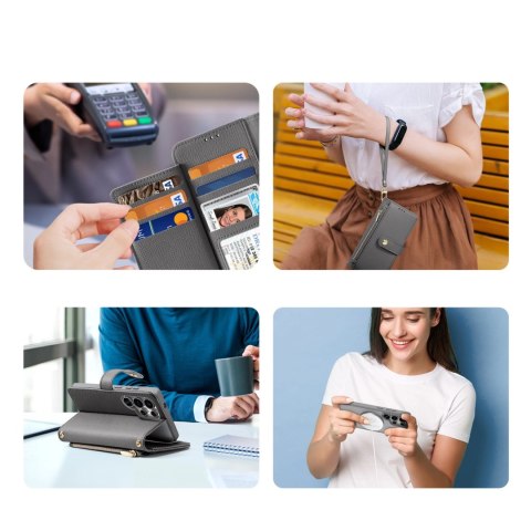 Etui skórzane Dux Ducis Lawa na Samsung Galaxy S25 Ultra z odłączanym portfelem magnetycznym - szare Etui skórzane Dux Ducis Lawa na Samsung Galaxy S25 Ultra z odłączanym portfelem magnetycznym - szare