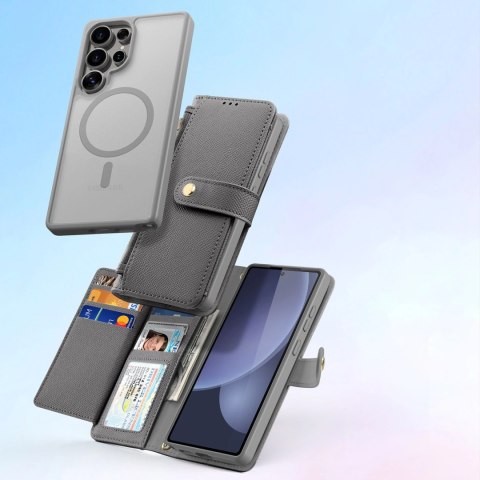Etui skórzane Dux Ducis Lawa na Samsung Galaxy S25 Ultra z odłączanym portfelem magnetycznym - szare Etui skórzane Dux Ducis Lawa na Samsung Galaxy S25 Ultra z odłączanym portfelem magnetycznym - szare