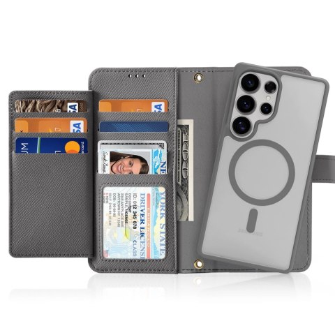 Etui skórzane Dux Ducis Lawa na Samsung Galaxy S25 Ultra z odłączanym portfelem magnetycznym - szare Etui skórzane Dux Ducis Lawa na Samsung Galaxy S25 Ultra z odłączanym portfelem magnetycznym - szare