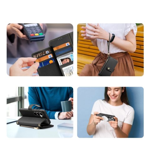 Etui skórzane Dux Ducis Lawa na Samsung Galaxy S25 z odłączanym portfelem magnetycznym - czarne Etui skórzane Dux Ducis Lawa na Samsung Galaxy S25 z odłączanym portfelem magnetycznym - czarne