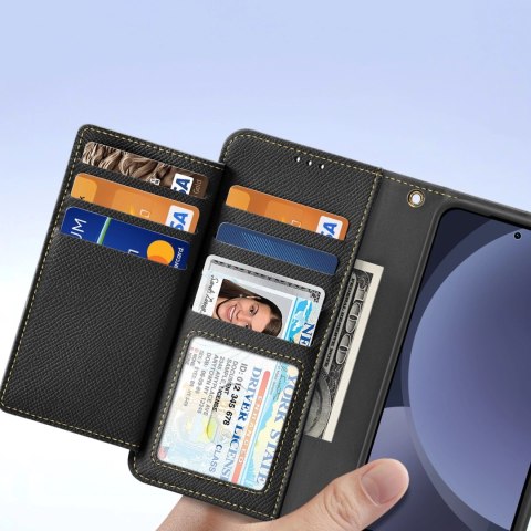 Etui skórzane Dux Ducis Lawa na Samsung Galaxy S25 z odłączanym portfelem magnetycznym - czarne Etui skórzane Dux Ducis Lawa na Samsung Galaxy S25 z odłączanym portfelem magnetycznym - czarne