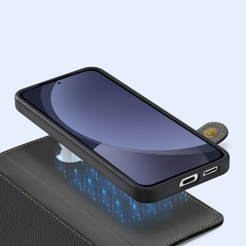 Etui skórzane Dux Ducis Lawa na Samsung Galaxy S25+ z odłączanym portfelem magnetycznym - czarne Etui skórzane Dux Ducis Lawa na Samsung Galaxy S25+ z odłączanym portfelem magnetycznym - czarne