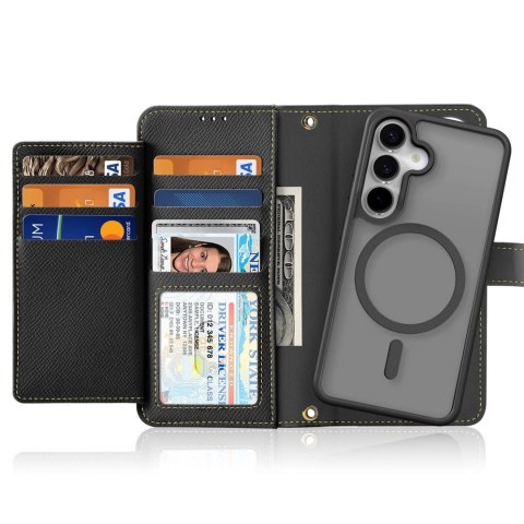 Etui skórzane Dux Ducis Lawa na Samsung Galaxy S25+ z odłączanym portfelem magnetycznym - czarne Etui skórzane Dux Ducis Lawa na Samsung Galaxy S25+ z odłączanym portfelem magnetycznym - czarne