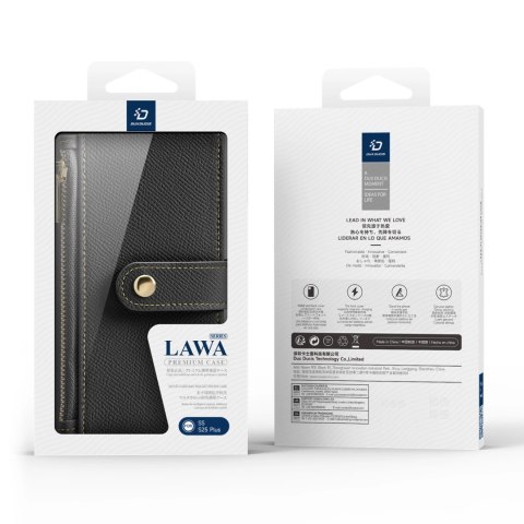 Etui skórzane Dux Ducis Lawa na Samsung Galaxy S25+ z odłączanym portfelem magnetycznym - czarne Etui skórzane Dux Ducis Lawa na Samsung Galaxy S25+ z odłączanym portfelem magnetycznym - czarne