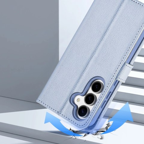 Etui skórzane Dux Ducis Lawa na Samsung Galaxy S25 z odłączanym portfelem magnetycznym - niebieskie